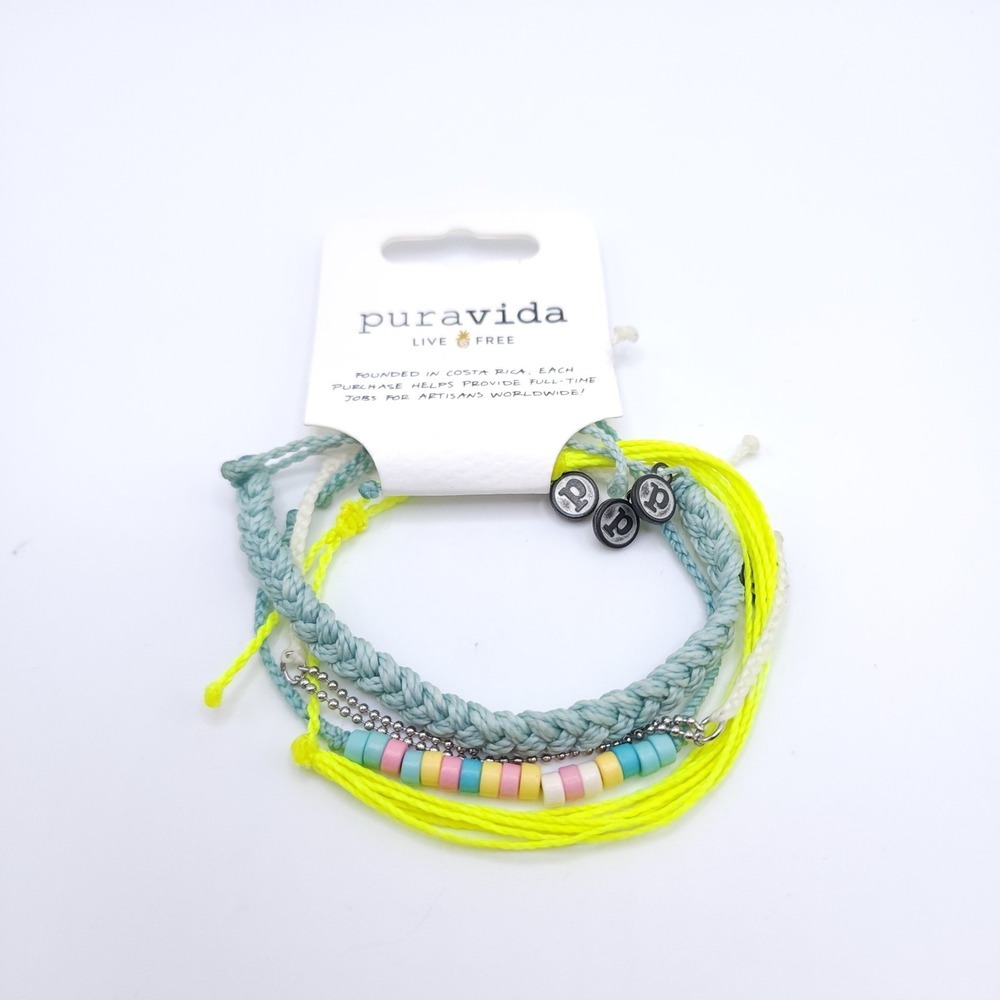 Pura Vida Bracelet Set 4pc Multicolor Beaded Braided Stackable - Picture 3 of 4